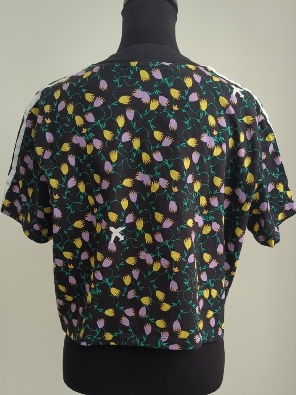 adidas Black Floral Short Sleeve Tee with White Stripes - Picture 12 of 13